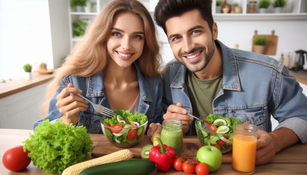 couple eating healthy food diet changes